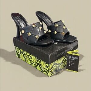 Cape Robbin Black and Gold Studded Heels